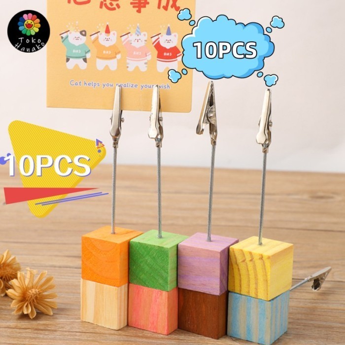 

10PCS POLIKROMATIK TABLE NUMBER HOLDER PRICE TAG KAYU PHOTO HOLDER CLI
