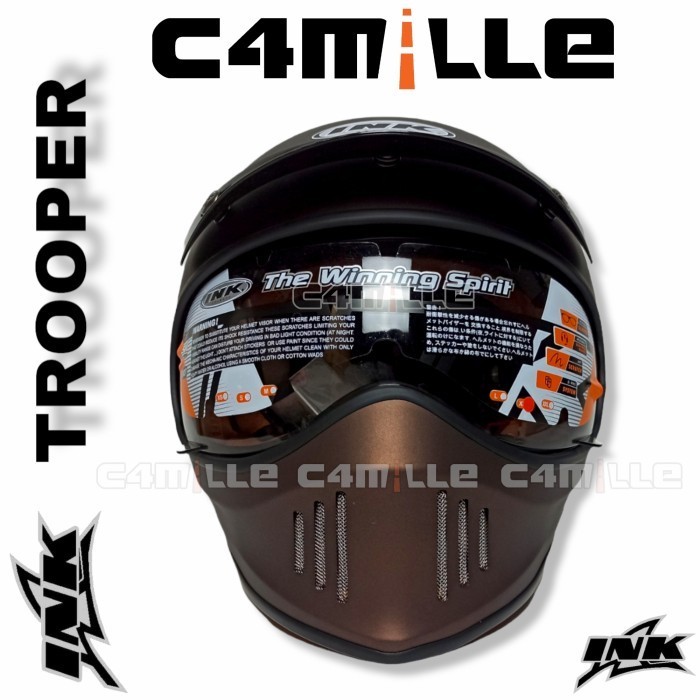 Helm Ink Trooper Solid Matt Dark Brown Full Face Retro Classic Dd Ring