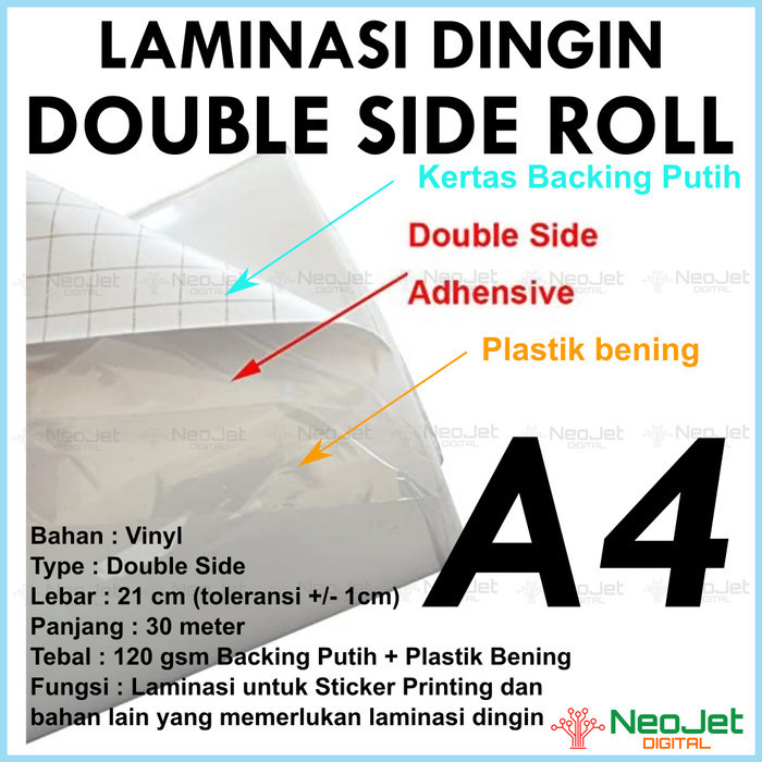 

LAMINASI 2 SISI DOUBLE SIDE TAPE ADHESIVE LEM DEPAN BELAKANG A4 ROLL
