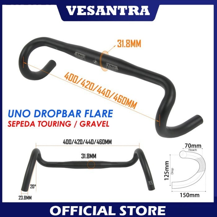 Uno Fl12 Dropbar Flare Stang Sepeda Gravel Touring Roadbike Alloy