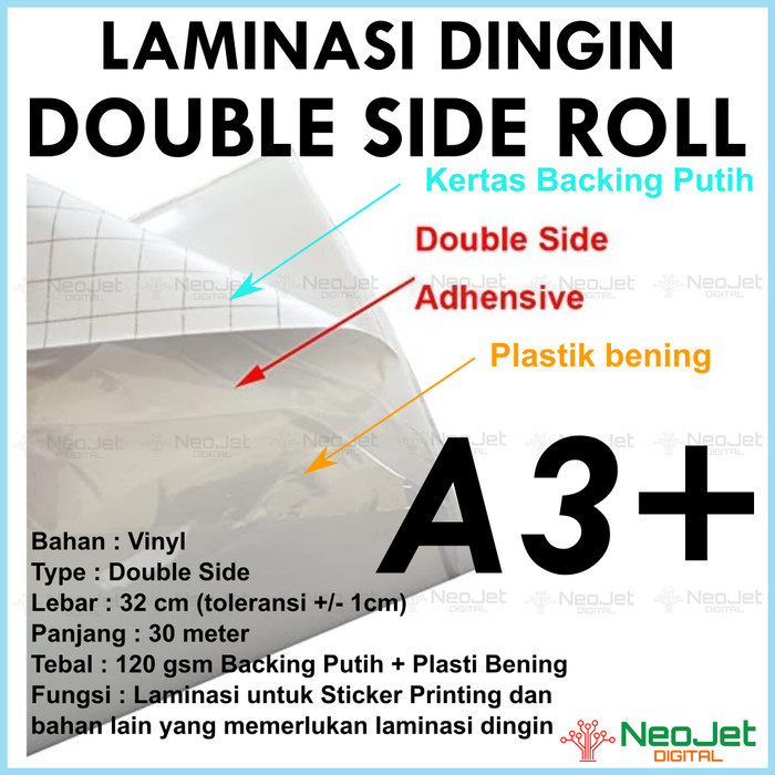 

JUAL Laminasi 2 sisi Double Side Lem Depan Belakang A3 Roll Double Tape 30m