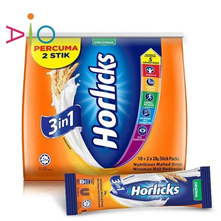 

Horlicks 3in1 Nutritious Malted Drink Original (10 x 28g +Free 2 Sticks)