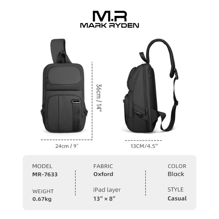 Mark Ryden Mr7633 Crossbody Shoulder Bag - Tas Selempang Sling - Black