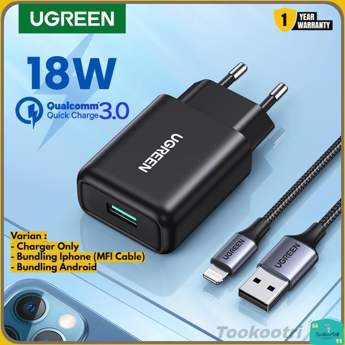 Ugreen Kepala Charger 18W Iphone Android Fast Charging Qc 3.0 Usb