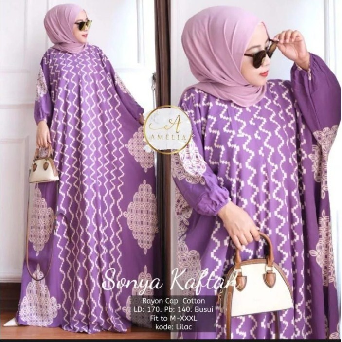 kaftan tunik Daster Batik Lowo Kaftan Jumbo Resleting Depan Busui - Ungu TERMURAH