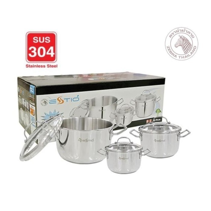 Zebra 6 Pcs Sauce Pot Estio Pro Set Glass Lid (185467) / Set Panci