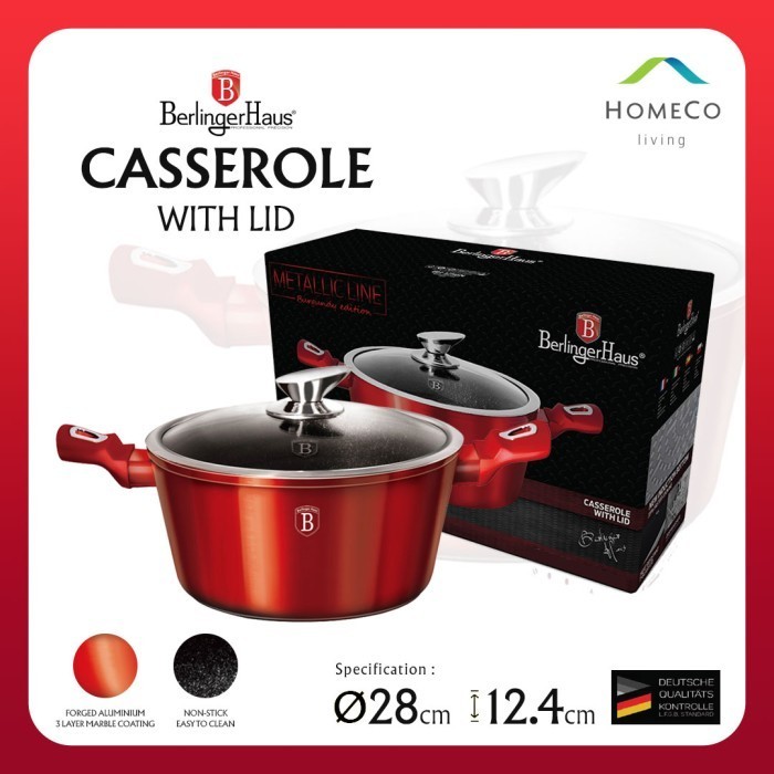 Berlinger Haus Panci Bertutup Casserole With Lid 28 Cm Burgundy