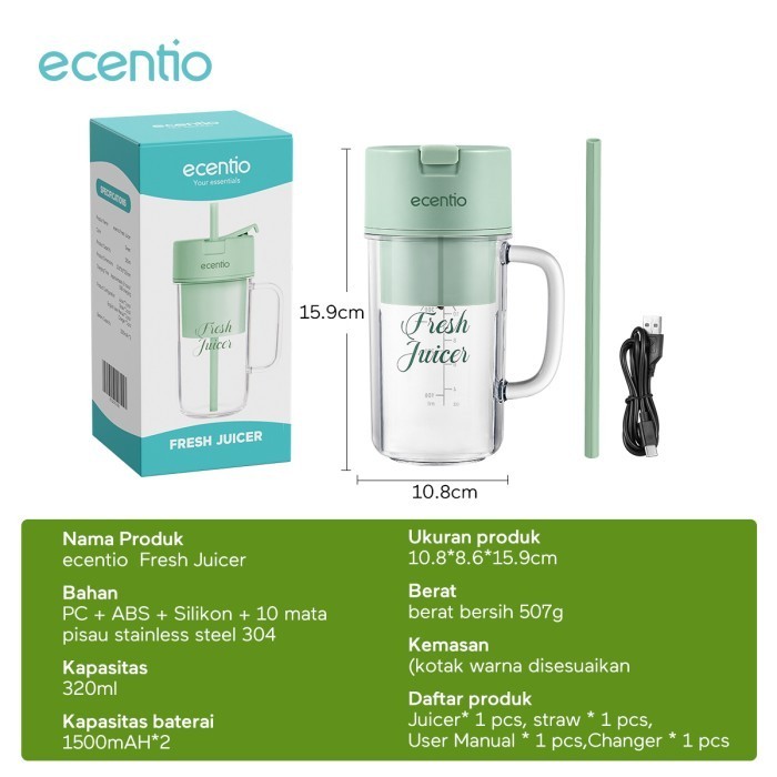 Ecentio Blender Juicer Portable Electric Baru Juicer Mini Tumbler