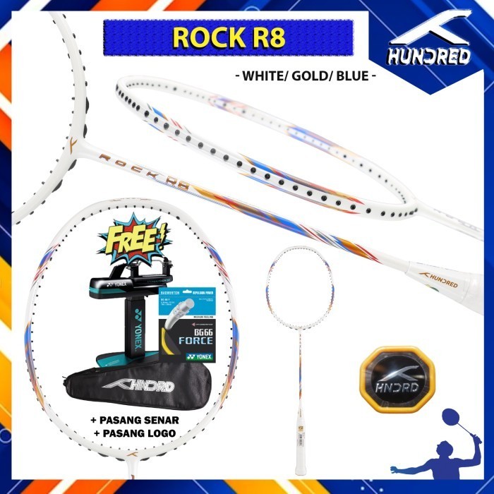 Raket Badminton Original HNDRD HUNDRED Rock R8 White Gold Blue