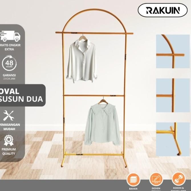 Gawang Oval Susun 2 - Rak Baju Besi Oval Tingkat 2 Minimalis / Andirafasih