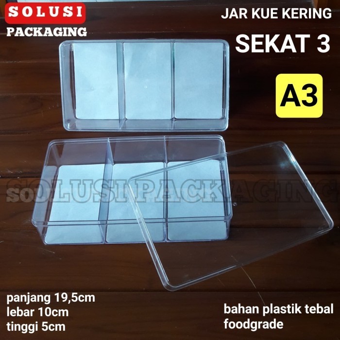 Toples Sekat 3 Kotak/Toples Plastik Kue Kering Jar Kue Lebaran Hardtop