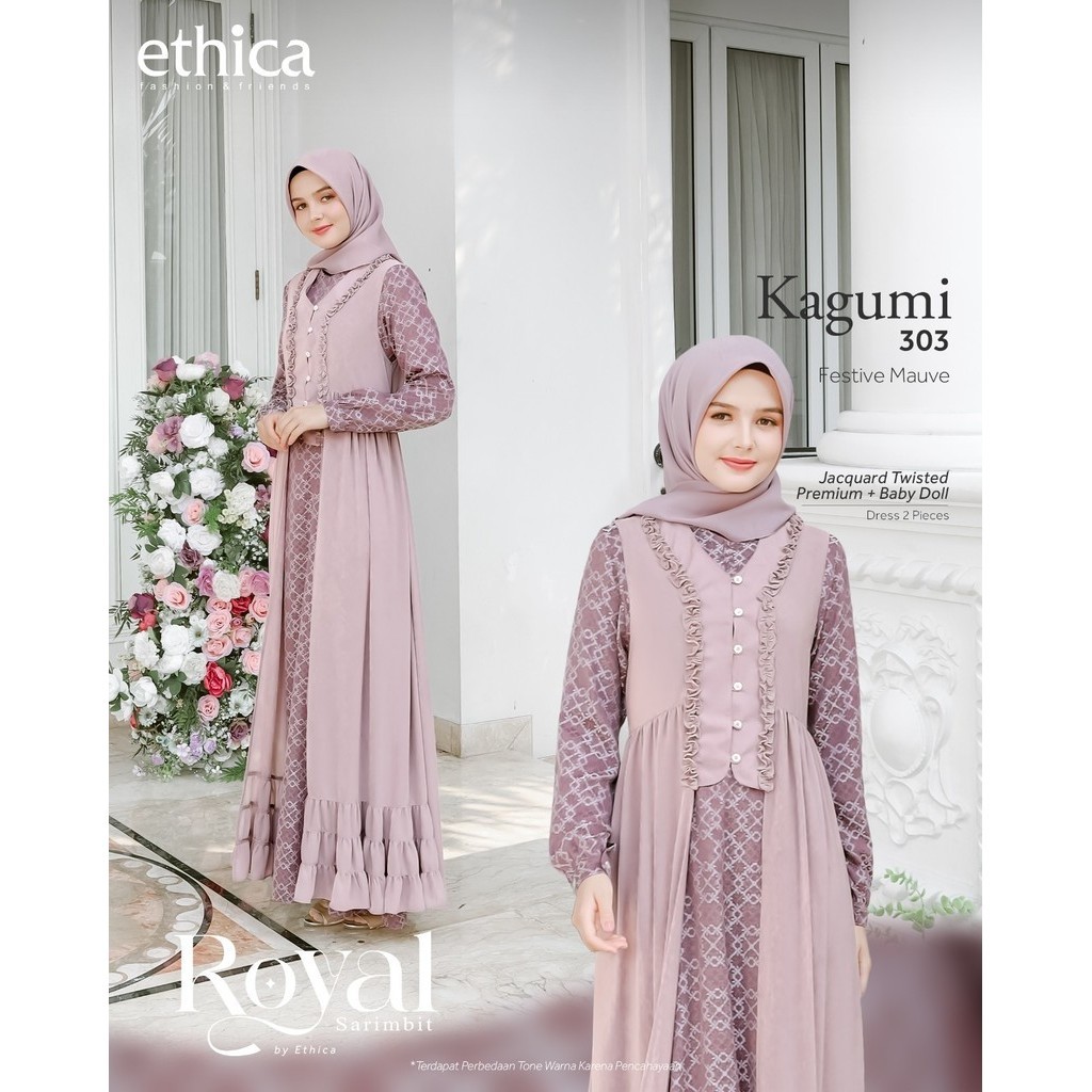 Terbaru Ethica Gamis Kagumi 303 Jacquard Baby Doll Zipper Saku Festive Mauve Royal 07 08 Basil Green