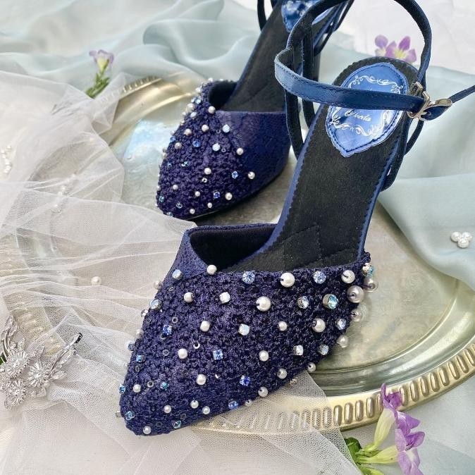 Red Navy Sandal Sepatu Pesta Wanita Stiletto Heels 9Cm Aveda