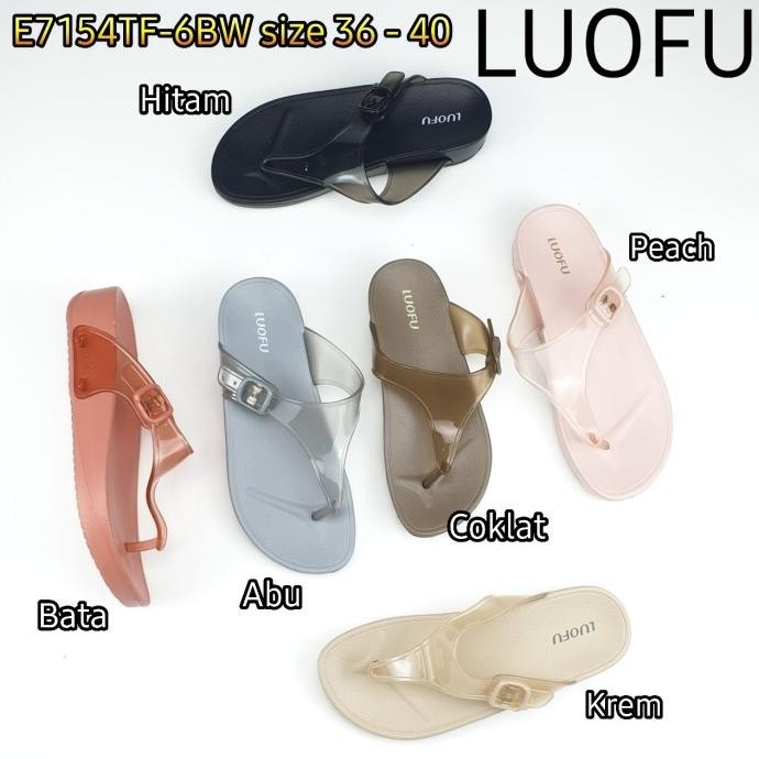 E7154Tf-6Bw Luofu Original Jelly Sandal Karet Wanita Jepit Sendal