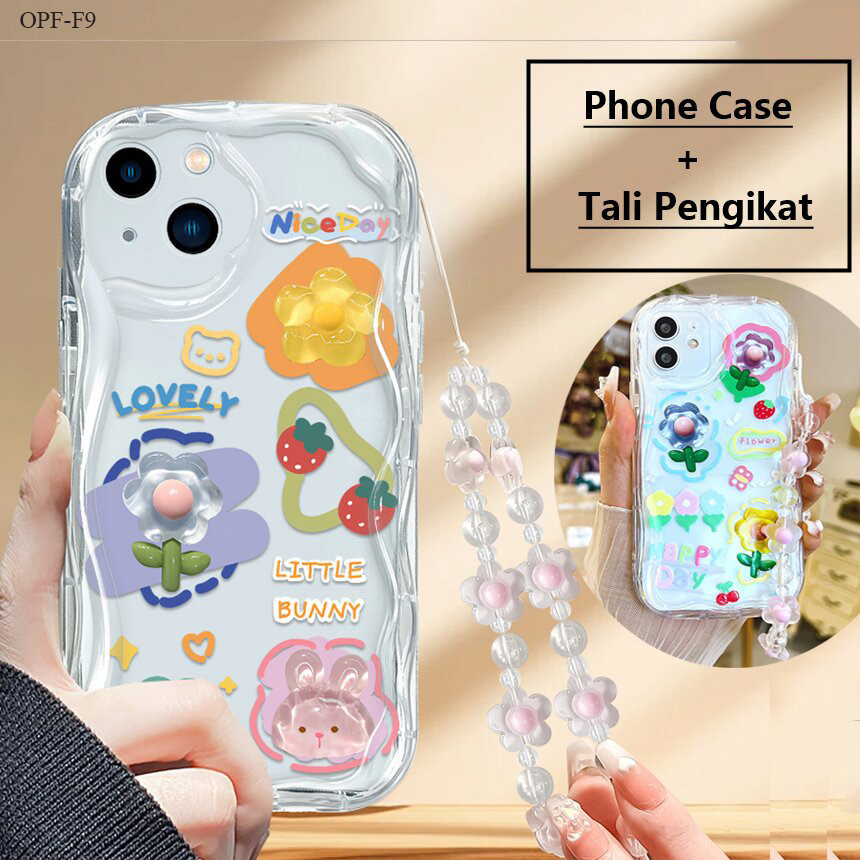 Casing Hp Untuk OPPO F9 F11 F23 5G Mode Krim Tali Ponsel Phone Case Flower Kesing Cassing Bracelet B