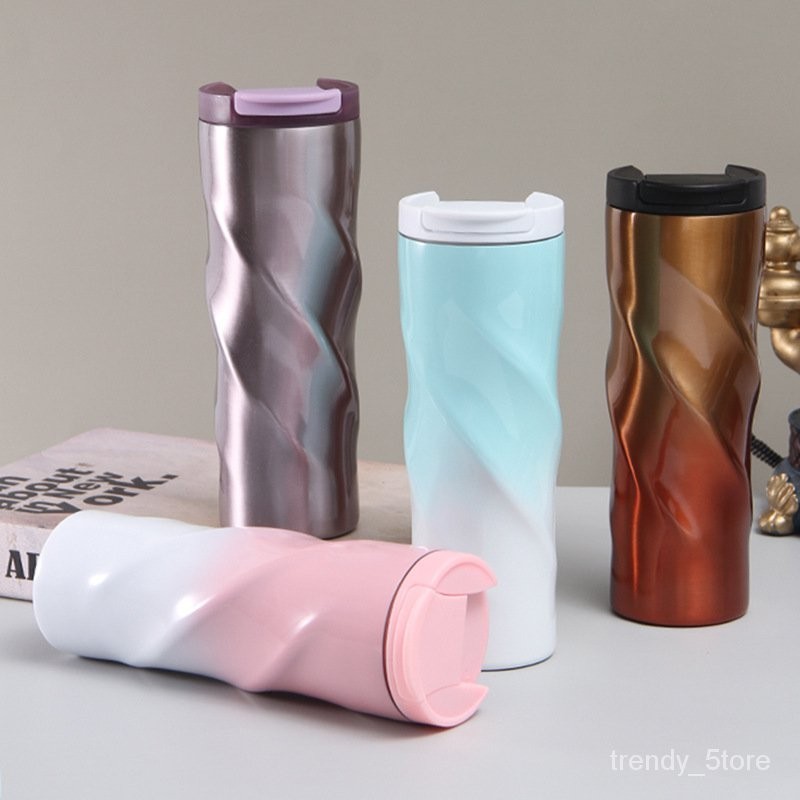 

✨Promosi ✨ Mug Minum Spiral Stainless Steel Desain Warna Gradien Modis Mug Minum Hadiah Mug Kopi Mug siap pakai untuk kantor