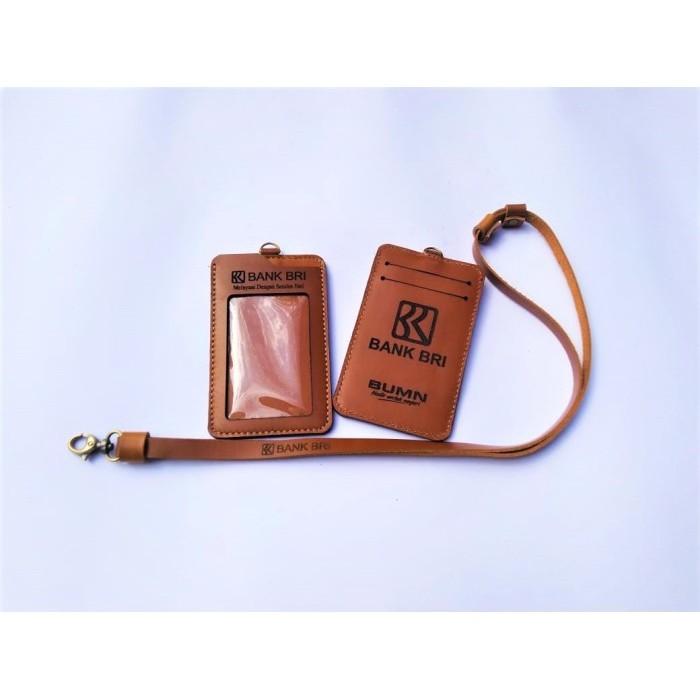 

BARANG TERLARIS Name Tag ID card Holder Bank BRI Kulit Asli Bonus Tali Lanyard