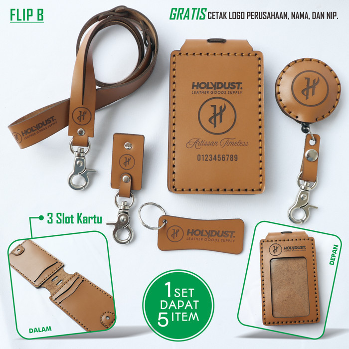

BARANG TERLARIS Custom ID Card holder Kulit Name Tag Lipat asli flip magnet PREMIUM