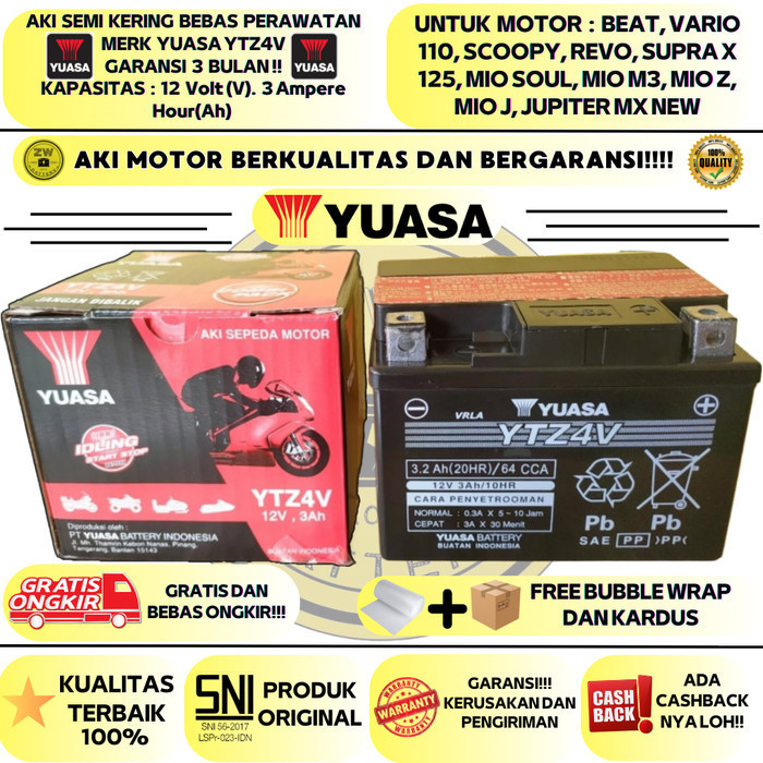 AKI MOTOR BEAT, VARIO 110, BLADE, SCOOPY, SPACY, REVO YTZ4V YUASA ORI