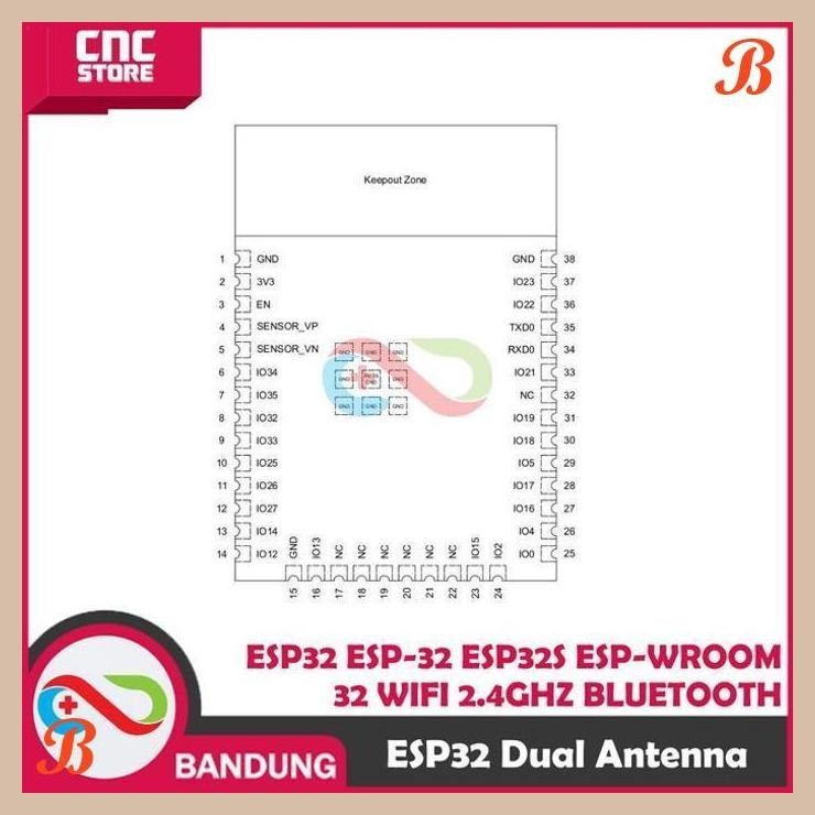 | CN | ESP32 ESP-32 ESP32S ESP-WROOM-32 WIFI 2.4GHZ BLUETOOTH DUAL ANTENNA