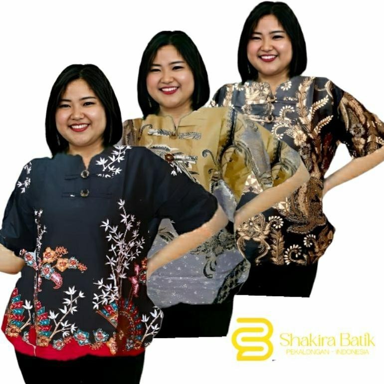 Baju Batik Wanita Big Size Blus Jumbo Xxl 4L Xxxl  Ld 100 - Ld 110  Atasan Lengan Pendek Katun Batik