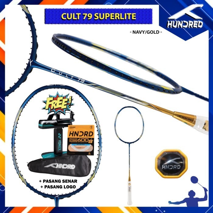 Raket Badminton Hndrd Hundred Cult 79 Superlite Navy Gold Original