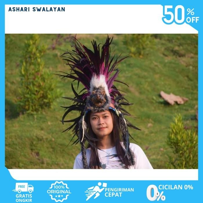 TOPI INDIAN-INDIAN HEADDRESS MOHAWK BULU AYAM KENING SRIGALA MERAH TERMURAH