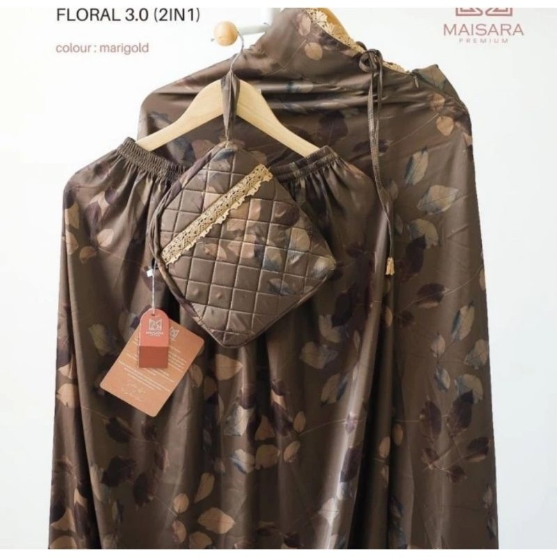 Mukena Maisara Premium Silk 2in1 Floral 3.0 Warna Marigold