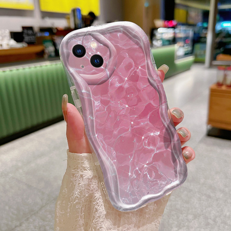 Casing Hp iPhone 14 Pro Max 14 Plus 13 Pro Max Case pola cahaya ombak merah muda Casing HP silikon b