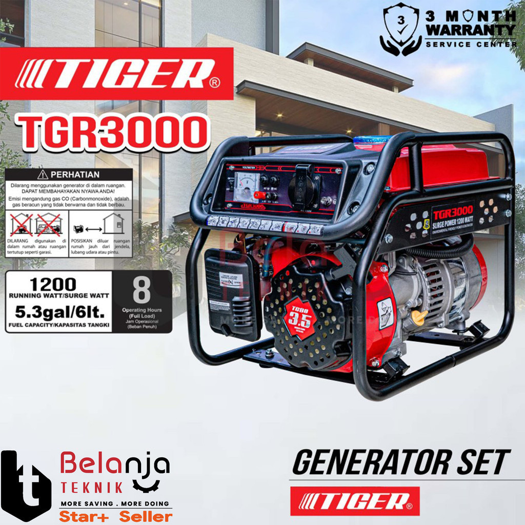 Tiger Generator Set Bensin TGR 3000 1200 Watt Genset Recoil TGR3000