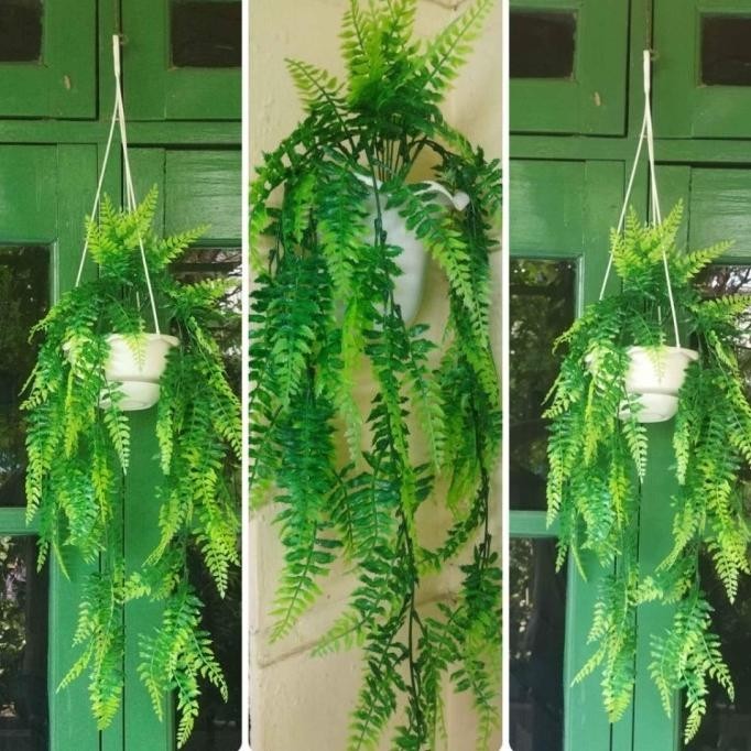 Hiasan Pot Gantung Tanaman Pakis Artificial Plastik Palsu