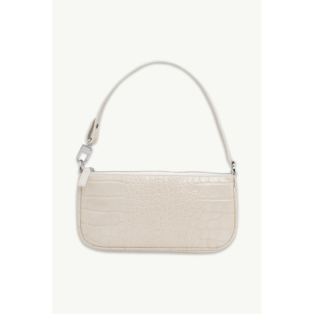 BY FAR Rachel Shoulder Bag in Cream Croco Embossed Leather