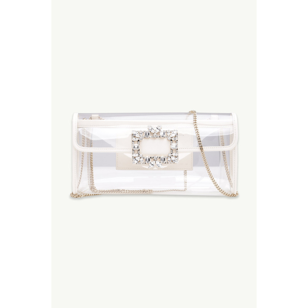 ROGER VIVIER Broche Vivier Buckle Clutch in Off White PVC