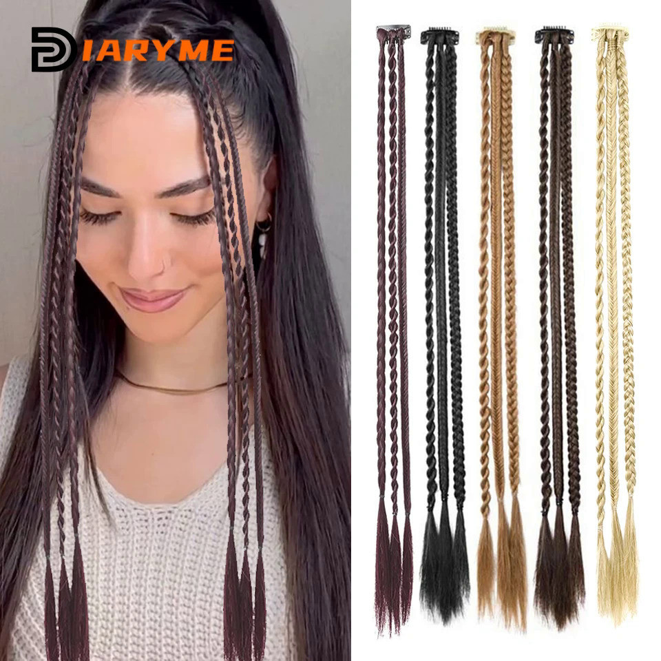 Wig Sintetis Kepang dengan Klip Tinju Kepang Rambut Gimbal Klip Dalam Ekstensi Rambut Kepang Kotor B
