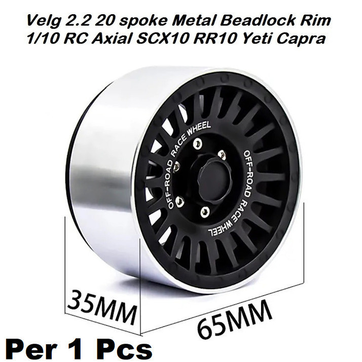 Velg 2.2 20 spoke Metal Beadlock Rim 1/10 RC Axial SCX10 RR10 Yeti