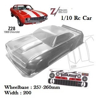 Body Shell Chevy 1969 Camaro Z28 1/10 Rc Car Drift Rally Touring