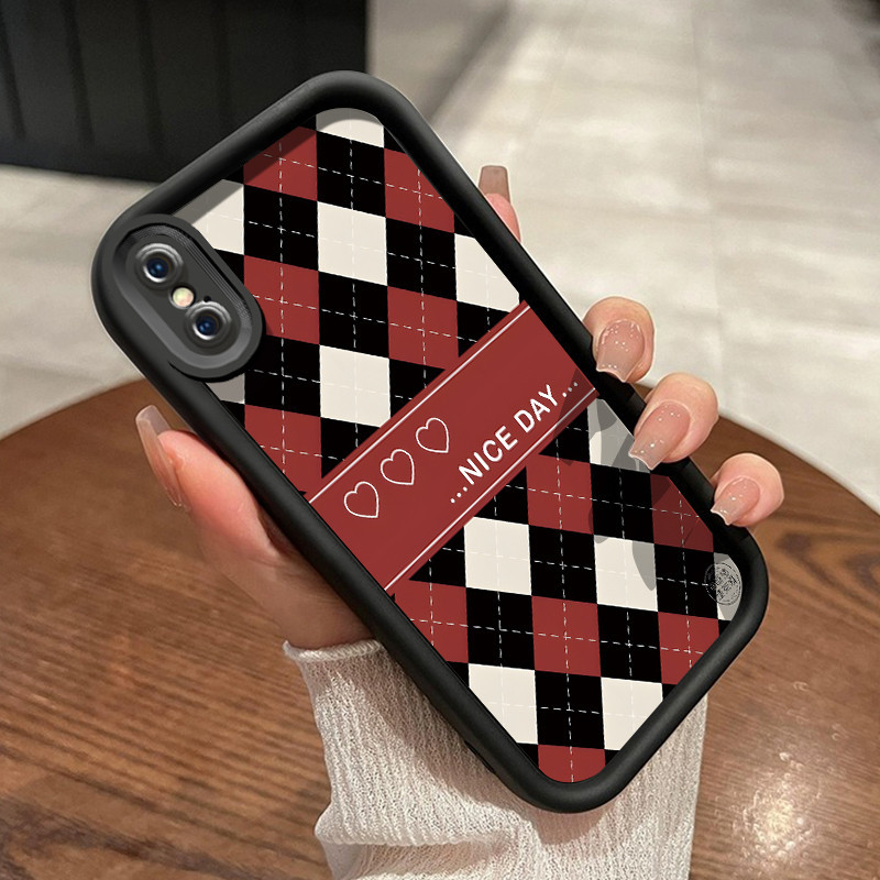 Casing Hp iPhone X Xs Xr Case Casing silikon lunak anti drop HP ponsel motif Softcase kotak-kotak Ke
