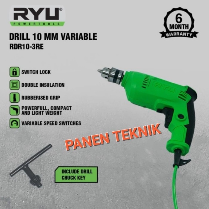 MESIN BOR RYU 10-3RE HAND DRILL 10MM BOLAK BALIK