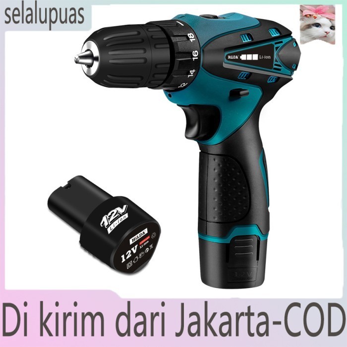 CHARGER 12V CORDLESS DRILL SET /BOR BATERAI CAS KOMPLIT/BOR TANGAN LI