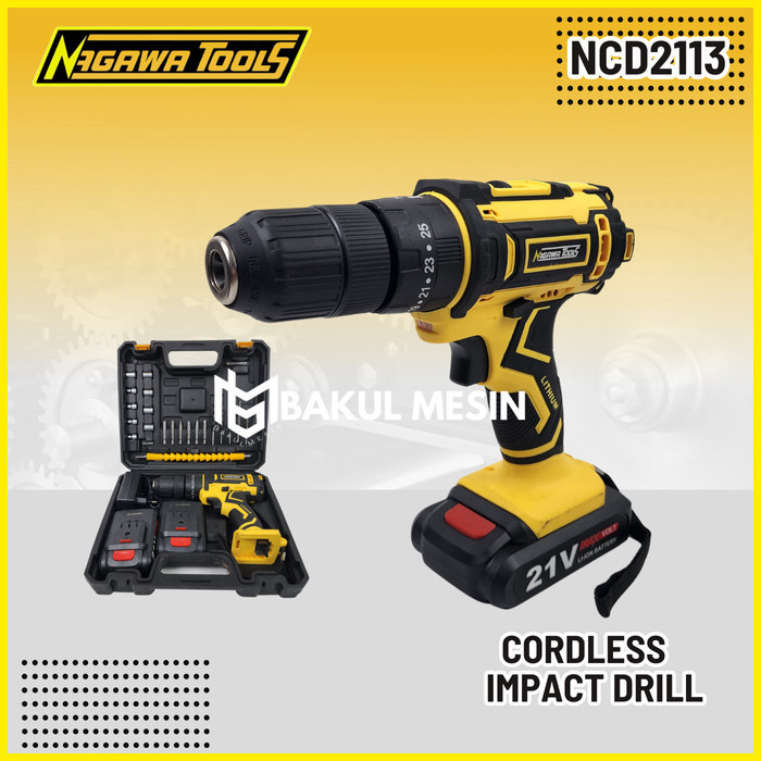 NAGAWA NCD2113 CORDLESS HAMMER DRILL MESIN BOR TEMBOK BATERAI SET 13MM