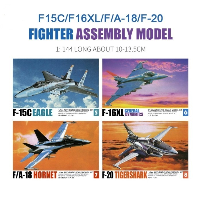 MINIATUR PESAWAT TEMPUR USA F/A-18 F-20 F-15 C F-16 XL MODEL KIT 1/144