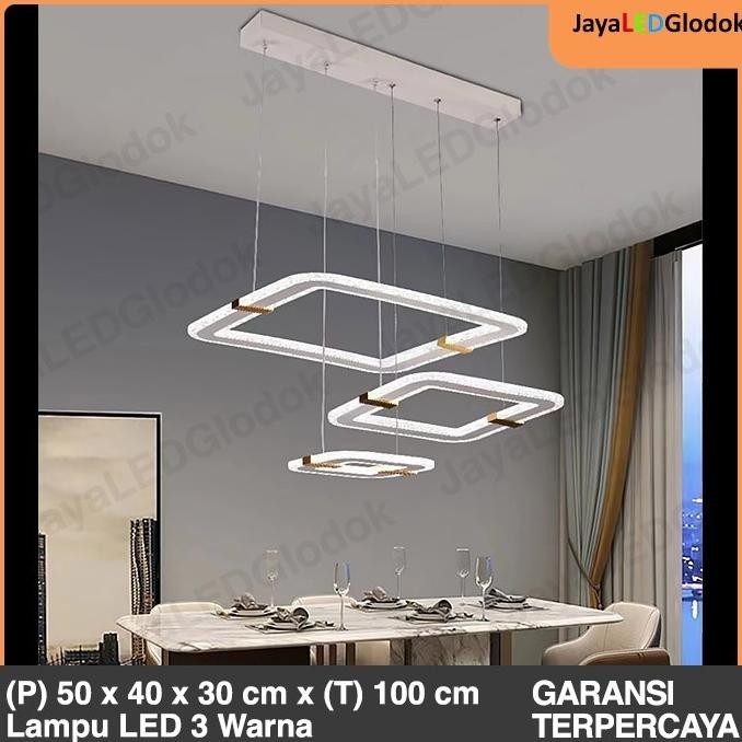 Lampu Gantung Minimalis Ruang Makan Tamu Kotak Putih Led Hias 82 Doviolla