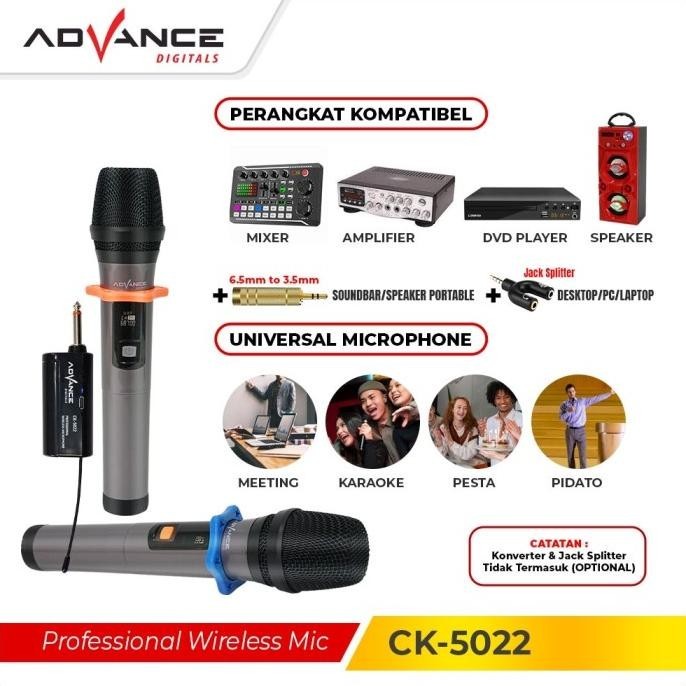 CK 5022 mic wireless double tanpa kabel Advance mic 5022 ( ISI 2 MIC )