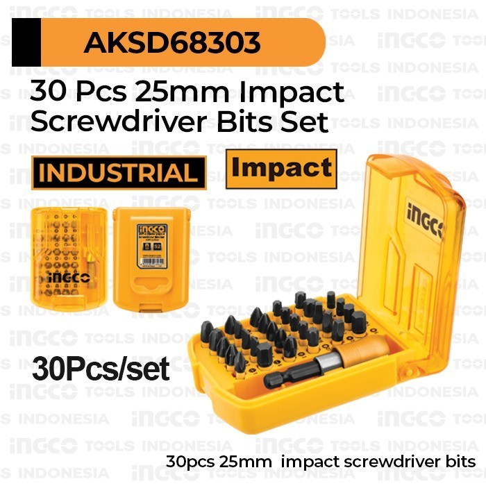 30Pcs Impact Screwdriver Bit Set Ingco Aksd68303 Mata Obeng Plus Nus