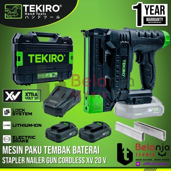 Tekiro Stapler Nailer Gun Cordless Xv 20 V Mesin Paku Baterai