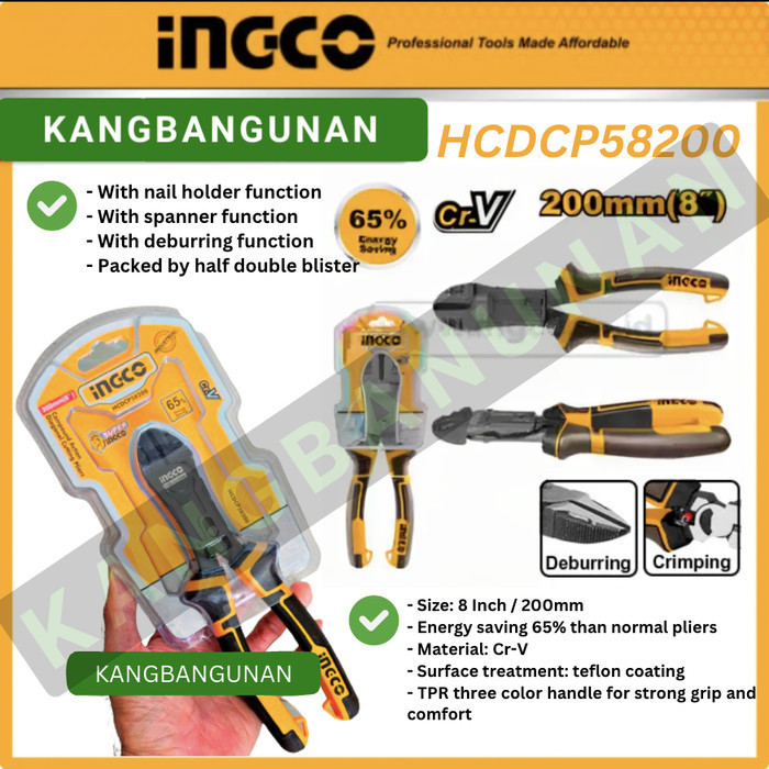 Tang Potong Multifungsi 8 Inch High Leverage Ingco Hcdcp58200