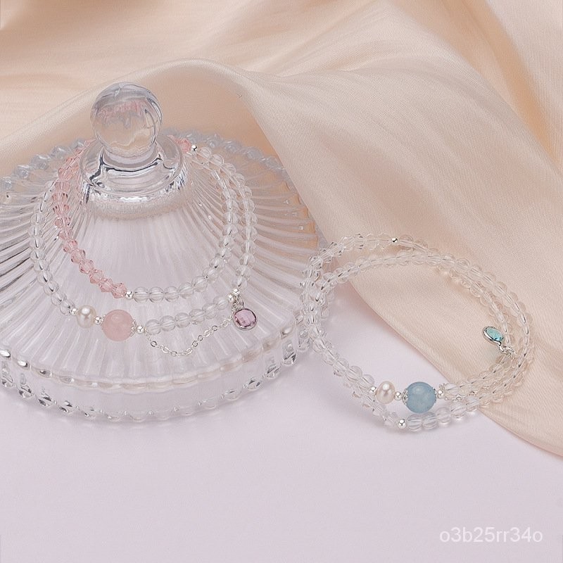 Shangzinc Putih Kristal Aquamarine Gelang Niche Kelas Tinggi Kristal Merah Muda Gelang Desain Asli Mode Semua Cocok Perhiasan