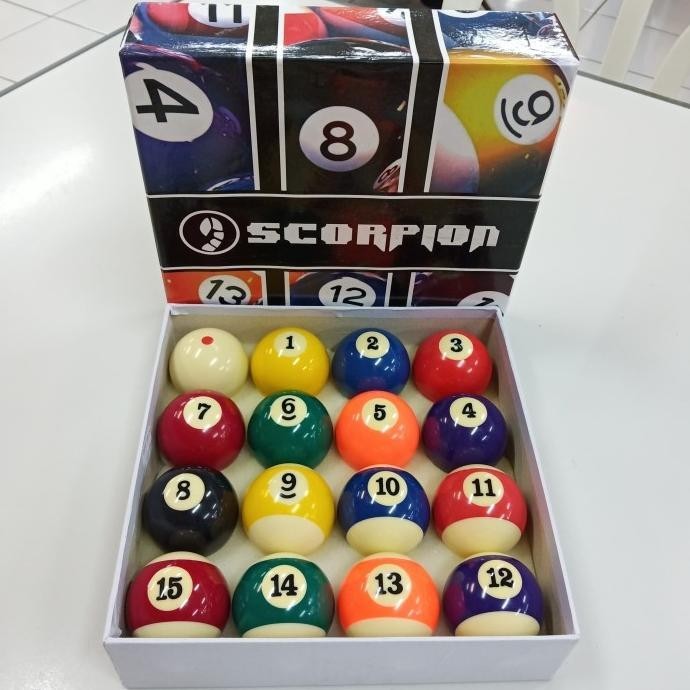 TERMURAH BOLA BILLIARD 1 SET SCORPION UKURAN 2 1/16 + GACO 2" BILLYARD BILIAR BEST SELLER