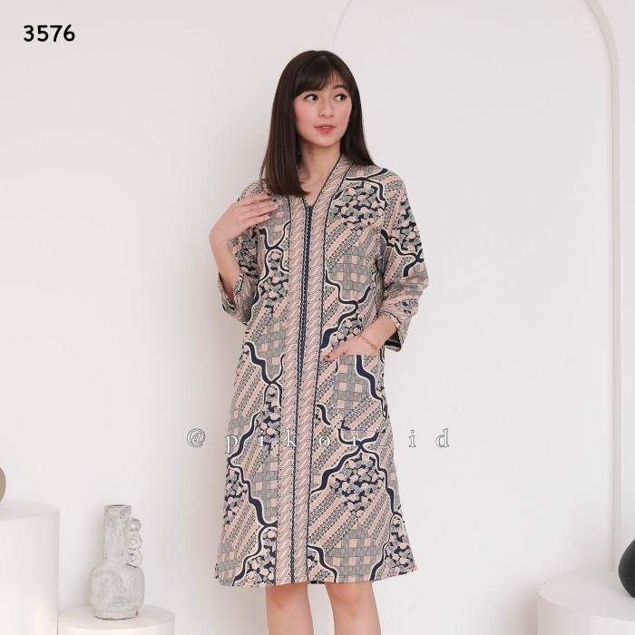 Dress Batik Wanita Ern Lengan Panjang / Dress Span Kantor Pastel