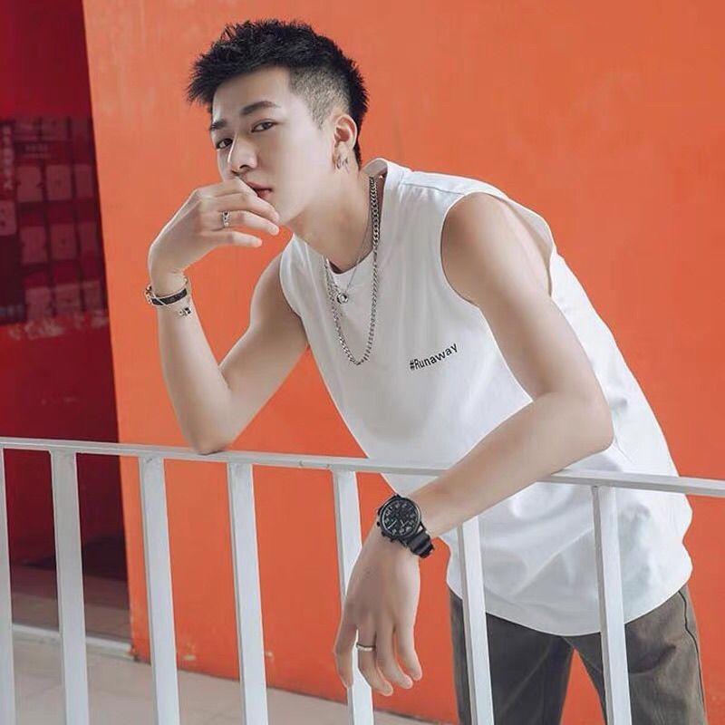 Pakaian Luar Tanpa Lengan Pria, Pakaian Luar Longgar Baru Musim PanasTBaju Kaos